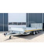 Vooraanzicht kantelbare Eduard machinetransporter 506x220cm 3000kg laadvloerhoogte 63cm elektrische bediening 5022-4-AKB30-300-N-63