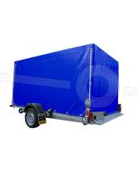 Blauwe huif voor de Humbaur HKT zakbare transporter 250 x 156 cm met een dakhoogte van 160 cm vanaf de laadvloer.