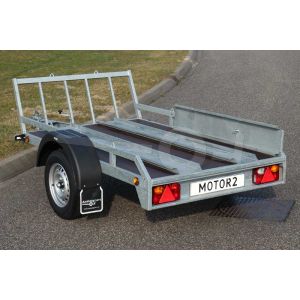Verhuur motortrailer voor 1 of 2 motoren, vloerafmeting 225x132 netto laadvermogen 500kg, (B rijbewijs), weekend