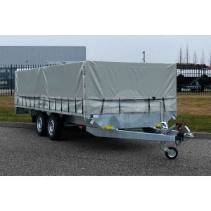 Twins Trailers lesaanhangwagen met huif, conform CBR eisen, 451x187cm (lxb bak), 2000kg bruto, ca. 150cm hoog vanaf de grond, tandemas geremd