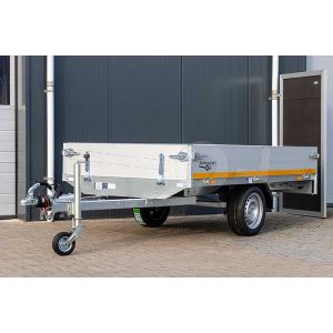 Vooraanzicht Eduard plateauwagen 2314-1-PB30-135-63, laadbak 230x145cm met 30cm borden, laadvermogen 1350kg op laadvloerhoogte 63cm