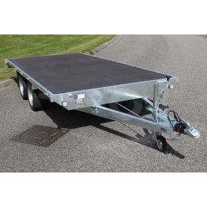 Vlakke Eduard plateauwagen zonder borden, afmeting 260x150cm, bruto laadvermogen 2700kg, laadvloerhoogte 63cm