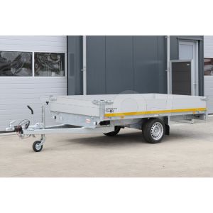 Enkelas plateauwagen Eduard met 30cm borden, afmeting 310x160cm, bruto laadvermogen 1500kg en laadvloerhoogte 63cm.