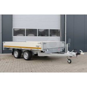 Eduard tandemas plateauwagen met 30cm borden, afmeting 330x1780cm, laadvloerhoogte 63cm, bruto laadvermogen 2000kg.