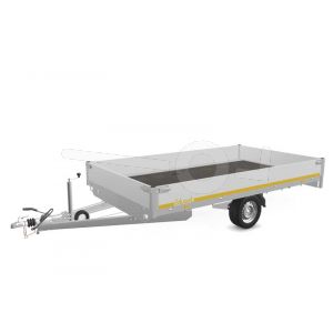 Eduard plateauwagen 3520-3-PB30-180-63, Lxb 350x200cm, Bruto 1800kg (1393kg netto), Lvh 63cm, Alu borden 30cm, Enkelas geremd, Banden 195/50R13