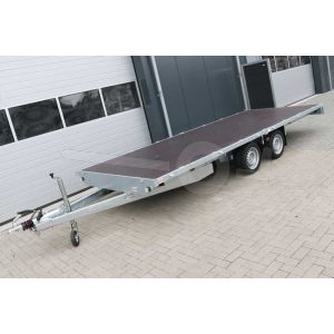 Eduard Trailers vlakke plateauwagen zonder borden. Afmeting 506x200cm, laadvloerhoogte 63cm, bruto laadvermogen 2700kg.