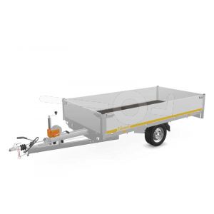 Eduard multitransporter 3116-3-PMB40-180-63, Lxb 310x160cm, Bruto 1800kg (1350kg netto), Lvh 63cm, Alu borden 40cm, Enkelas geremd, Banden 195/50R13, Met oprijplaten en lier.