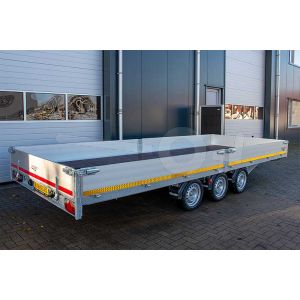 Eduard multitransporter 5022-5-PMB30-350-63, Lxb 506x220cm, Bruto 3500kg (2566kg netto), Lvh 63cm, Alu borden 30cm, Drieasser geremd, Banden 195/50R13, Met oprijplaten en lier.