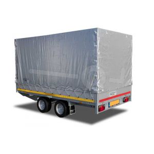 Standaard huifdoek 406x180x220cm 4018-Z-STD-22-7500 ten behoeve van standaard huif voor Eduard plateauwagen of multitransporter met een laadbak van 406x180cm. Hoogte 220cm gemeten vanaf de laadvloer. Kleur van het huifdoek is 7500 grijs.