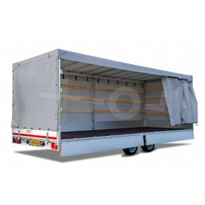 Huifdoek 556x220x160cm 5522-Z-SFZ-16-7500 ten behoeve van huif met schuifzeil voor Eduard plateauwagen of multitransporter met een laadbak van 556x220cm. Hoogte 160cm gemeten vanaf de laadvloer. Kleur van het huifdoek is 7500 grijs.