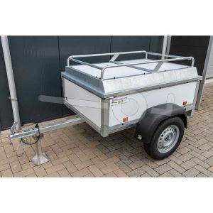 Bagagewagen Power Trailer (lxbxh) 150x110x60cm, type NR.B 150, Bruto 750kg (570kg netto), Witte ppl panelen, Enkelas ongeremd, Banden 155/80R13