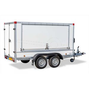 Powertrailer gesloten aanhangwagen met optionele zijklep, voorzien van slot en gasveren