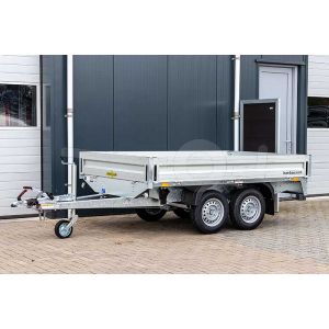 Humbaur plateauwagen HT 202616,  265x165cm, 2000kg (netto 1570kg), laadvloerhoogte 70cm, 30cm aluminium borden, banden 13", tandemas geremd