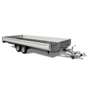 Humbaur plateauwagen HT 355225 GR, 522x247cm, bruto 3500kg (2585 netto), laadvloerhoogte 77cm, 35cm aluminium borden, banden 14", tandemas geremd