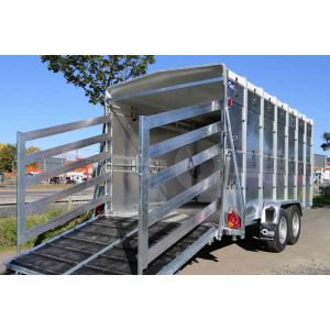 Blyss veetrailer VT2743HT. LxBxH 430x177x186cm. Bruto 2700kg (1606kg netto). Tandemasser. Banden 185R14.