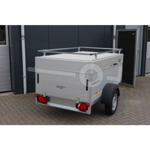 Humbaur aluminium bagagewagen (lxbxh) 251x131x68cm, type HA 132513-5 FS met deksel+reling, Bruto 1300kg (1043kg netto), Aluminium wanden, Enkelas geremd, Banden 185/65R14