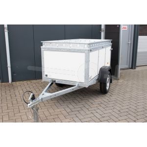 Bagagewagen VDM  (lxbxh) 200x100x60, Bruto 750kg (541kg netto), Witte betonplex panelen, Enkelas ongeremd, Banden 155/80R13