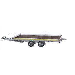 Eduard kantelbare autotransporter 4020-4-AOB10-300-J-63, Lxb 406x200cm, Bruto 3000kg (2371kg netto), Lvh 63cm, Alu borden 10cm, Tandemas geremd, Banden 195/50R13, Met oprijplaten. Handmatige bediening.
