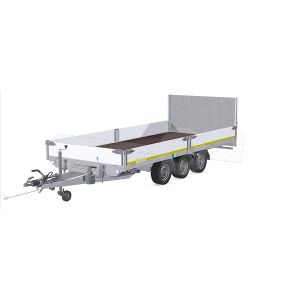 Eduard machinetransporter 4522-5-AK3-3563-J, Lxb 456x220cm, Kantelbaar, Bruto 3500kg (2517kg netto), Lvh 63cm, Alu borden 30cm, Brede oprijklep, Tridemas geremd, Banden 195/50R13, Handpomp bediening