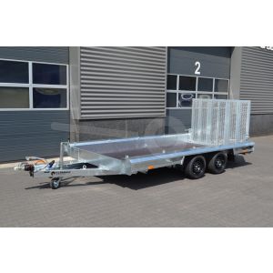 Vlemmix Machinetransporter, 400x180cm (lxb laadbak), bruto 3500kg (2670kg netto), banden 195/50R13, tandemas.
