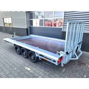 Vlemmix Machinetransporter, 400x180cm (lxb laadbak), bruto 3500kg (2600kg netto), banden 195/50R13, tridem (3 assen van 1500kg).