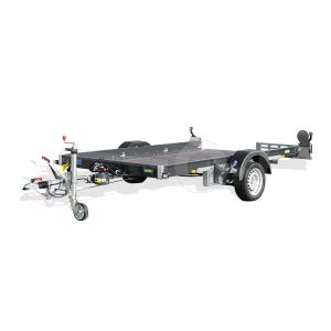 Unsinn transporter voor kleine voertuigen UA 2615-14-13, Lxb 260x155cm, Bruto 1400kg (1030kg netto), Hydraulisch handmatig zakbaar, Lvh 46cm, Borden 15cm, Oprijhoek ca 6°, Enkelas geremd, Banden 195/50R13