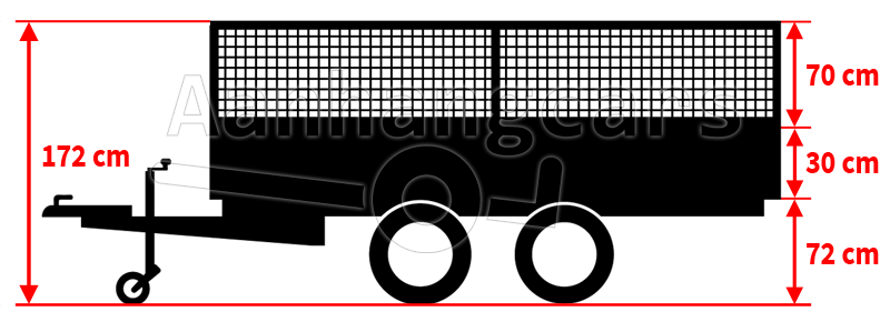 Grafische voorstelling van een plateauwagen met loofrekken